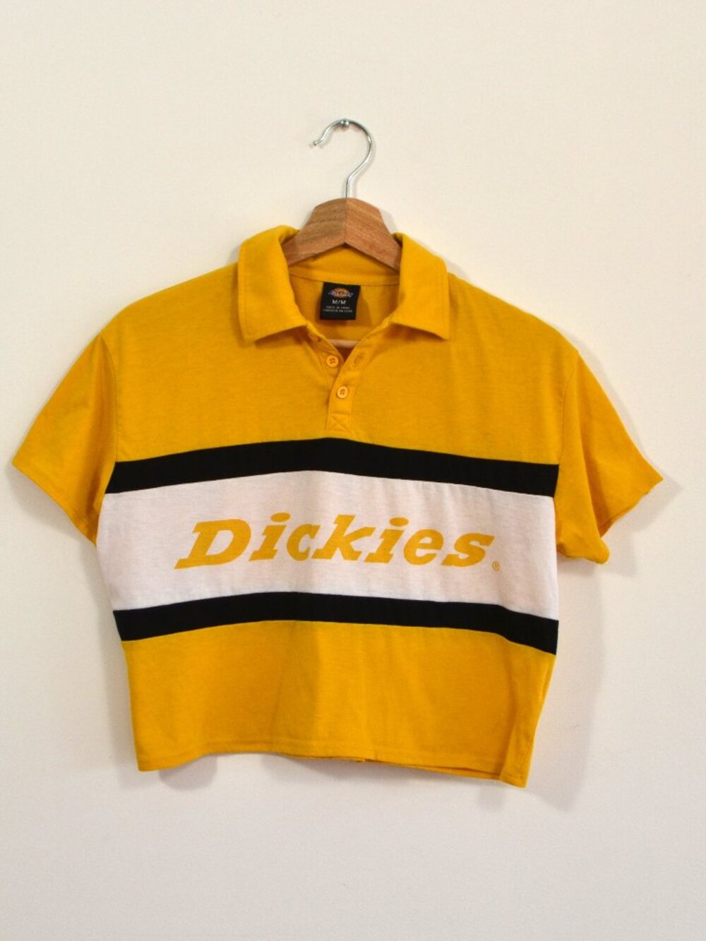 Dickies Crop Polo Yellow Logo Y2K Streetwear Size M